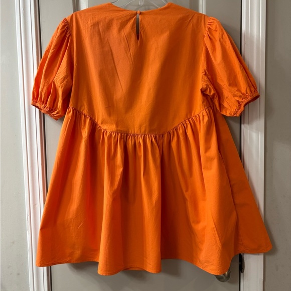 Bold Orange Puff Sleeve Babydoll Mini Dress - Picture 3 of 6